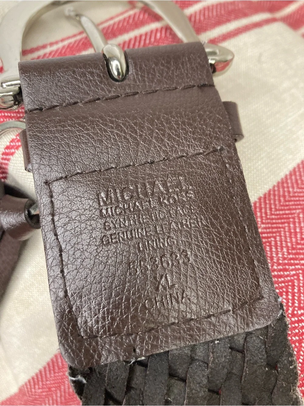 Michael Kors Dark Brown Woven Leather Belt with Silver-Tone MK Charms